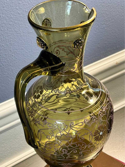 Antique Fritz Heckert Bohemian Art Glass Jeweled Ewer Pitcher