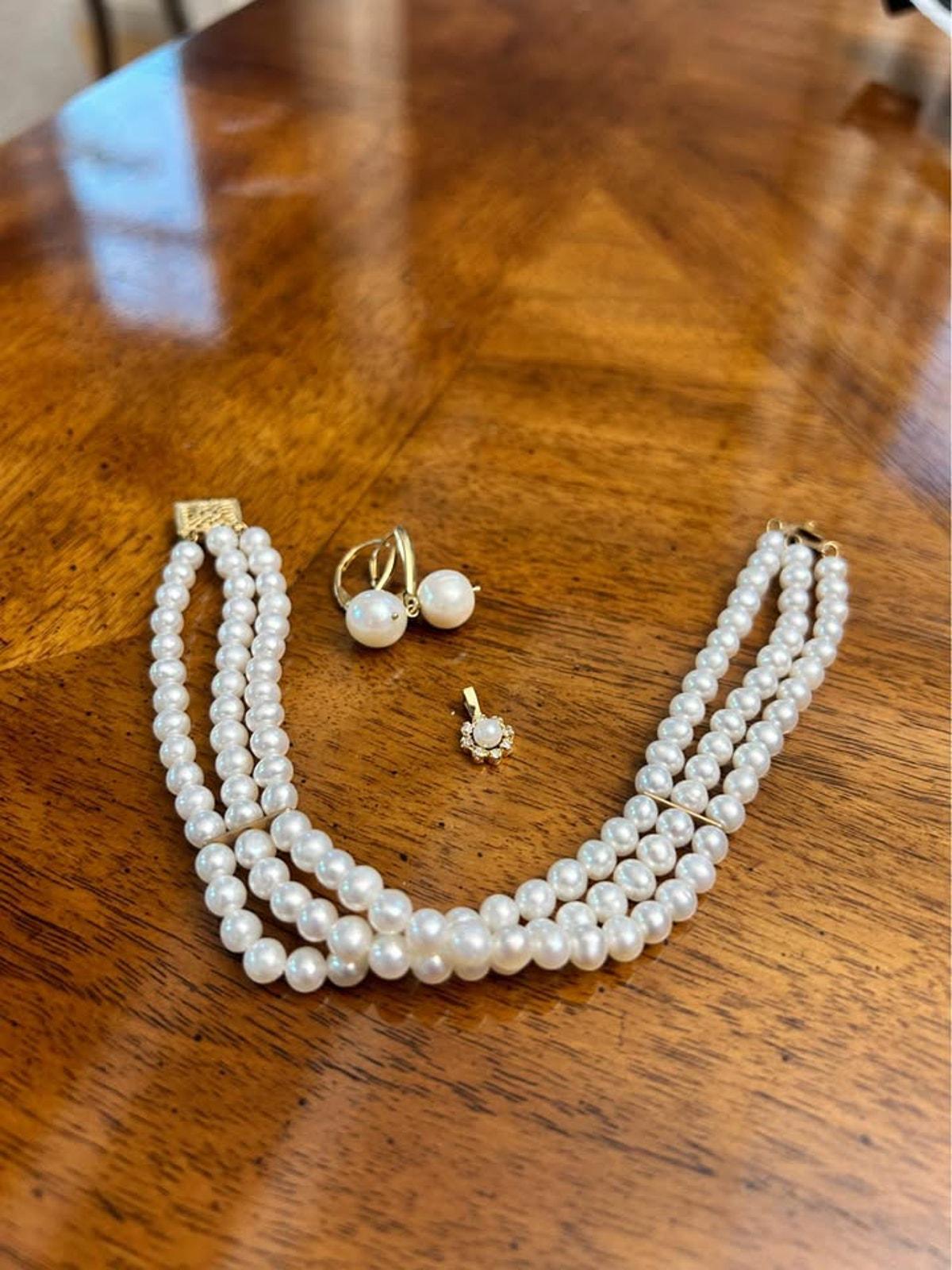 Vintage 14K Gold Pearl and Diamond Jewelry Set