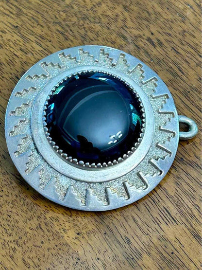 Vintage Ray Scott Taa Itsohii Navajo Heavy Sterling Silver Black Onyx Belt Buckle