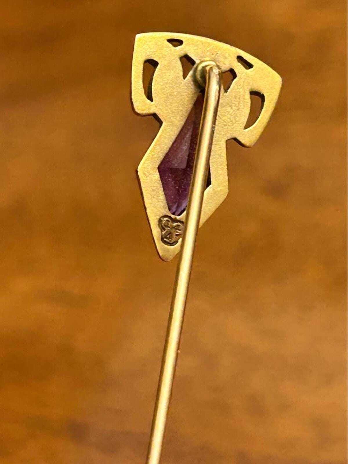 Antique Jaccard Jewelry Co 14k Gold Amethyst & Pearl Stick Pin in Box