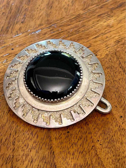 Vintage Ray Scott Taa Itsohii Navajo Heavy Sterling Silver Black Onyx Belt Buckle