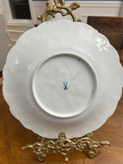 Antique Meissen Porcelain Cabinet Plate, Cobalt Blue with Heavy Gold Oak Leaf Relief (1924-1934)