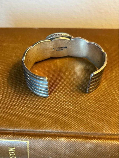 Vintage Andy Cadman Navajo Sterling Silver Turquoise Thunderbird Cuff