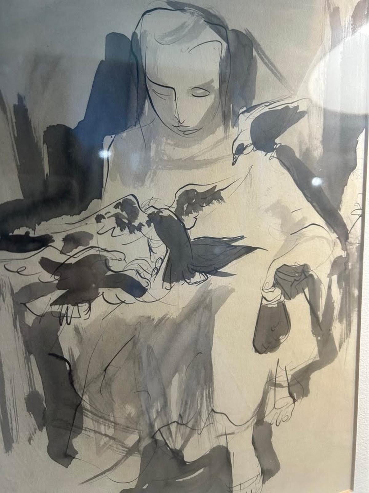 Joseph Capozio Original Ink Wash Drawing - Maxwell Galleries San Francisco 1965