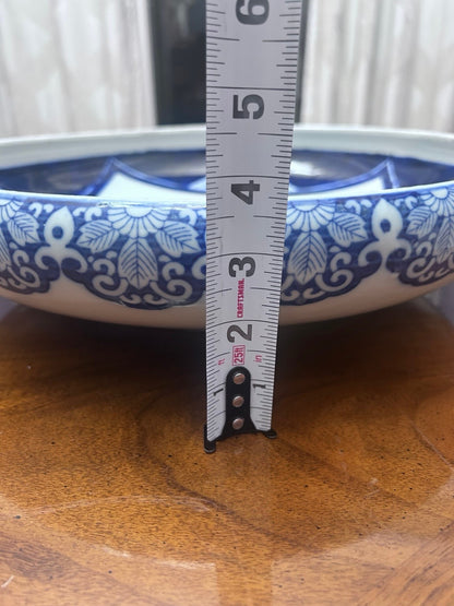 Antique Japanese Arita Blue and White Porcelain Bowl, Large 15 Inch Meiji Taisho Centerpiece