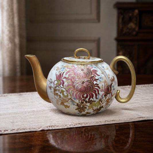 Antique Doulton Burslem C742 Floral Teapot, Victorian English Pottery, Circa 1886–1891