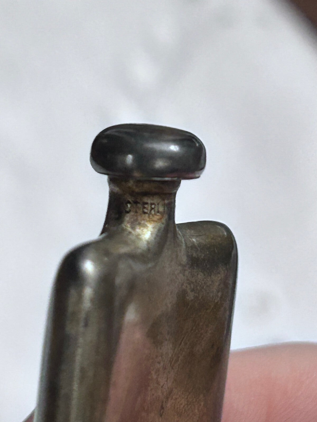 Sterling Silver Miniature Perfume Bottle with Green Guilloché Enamel