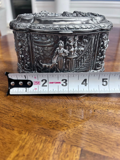 Antique Jennings Brothers JB 1350 Figural Jewelry Casket with Red Lining
