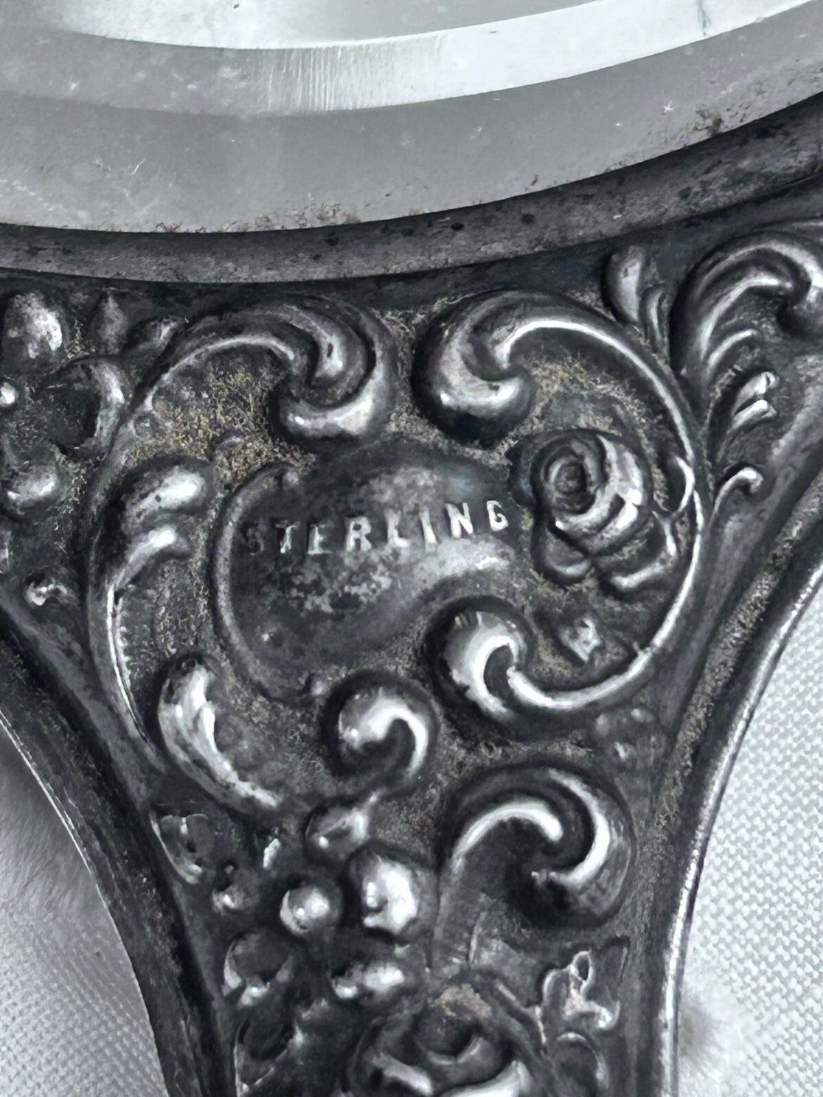 Antique Sterling Silver Floral Repoussé Hand Mirror