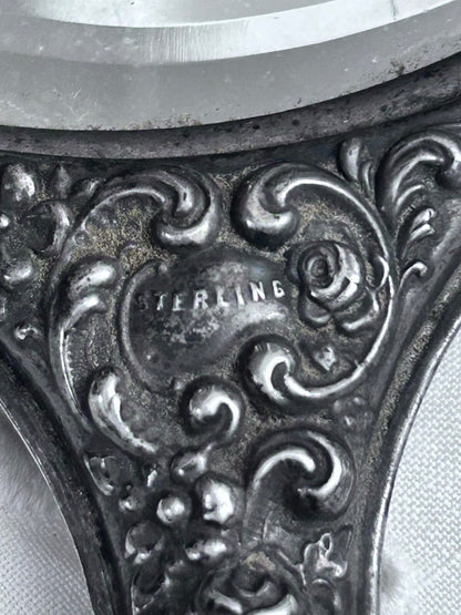 Antique Sterling Silver Floral Repoussé Hand Mirror