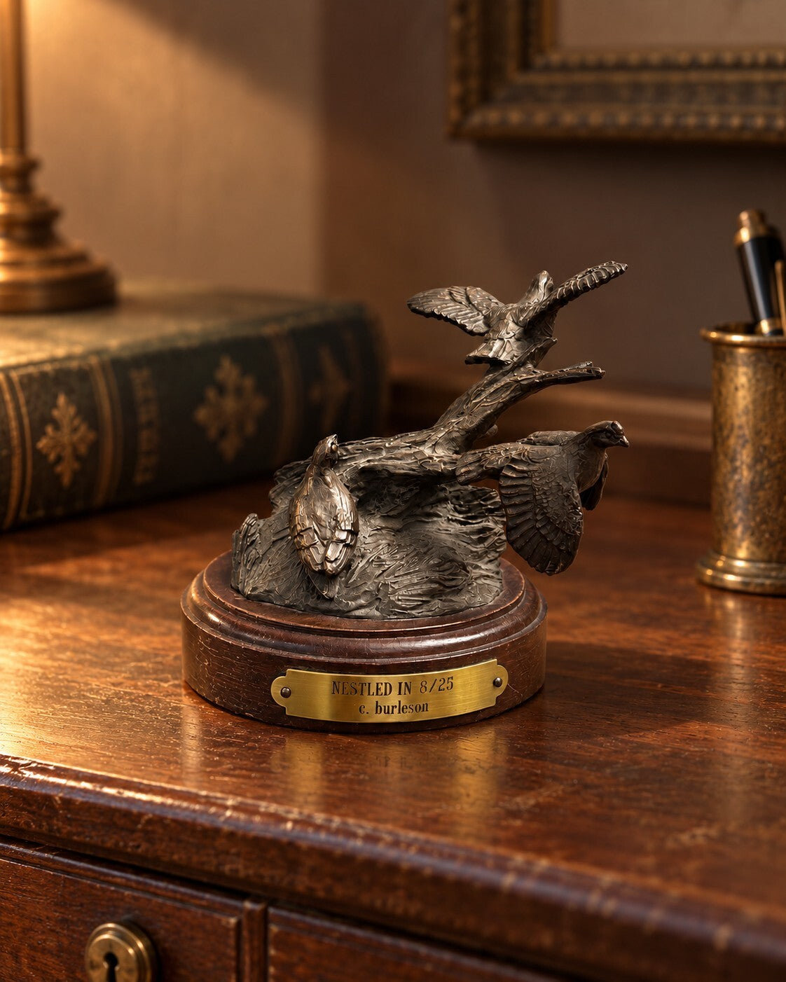 C. Burleson Nestled In Bird Bronze Sculpture, Signed Edition 8/25
