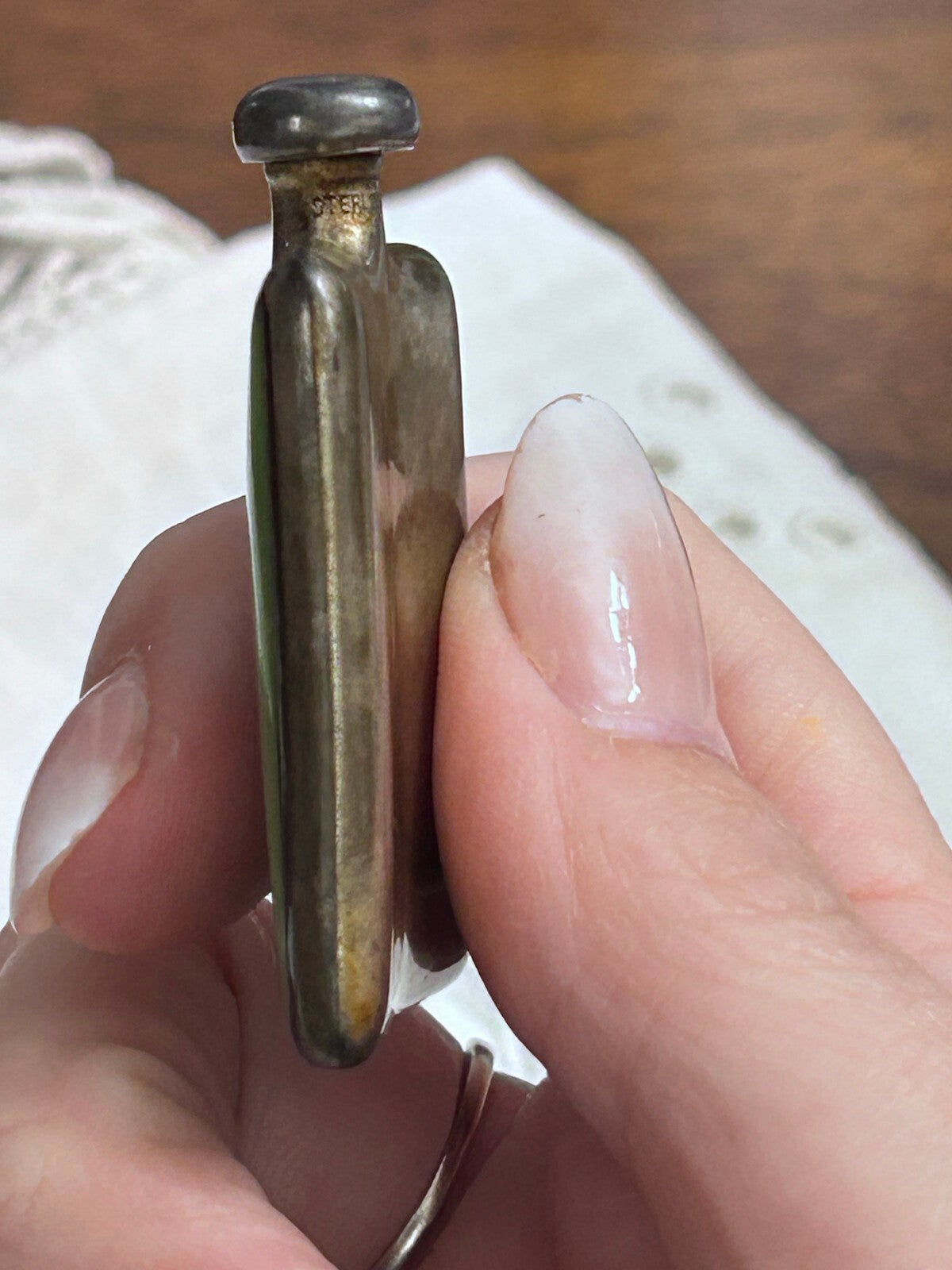 Sterling Silver Miniature Perfume Bottle with Green Guilloché Enamel