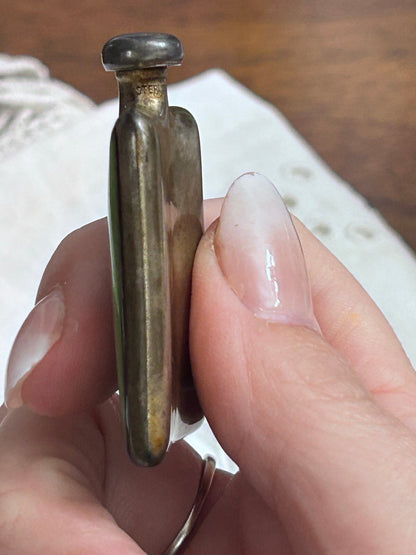 Sterling Silver Miniature Perfume Bottle with Green Guilloché Enamel