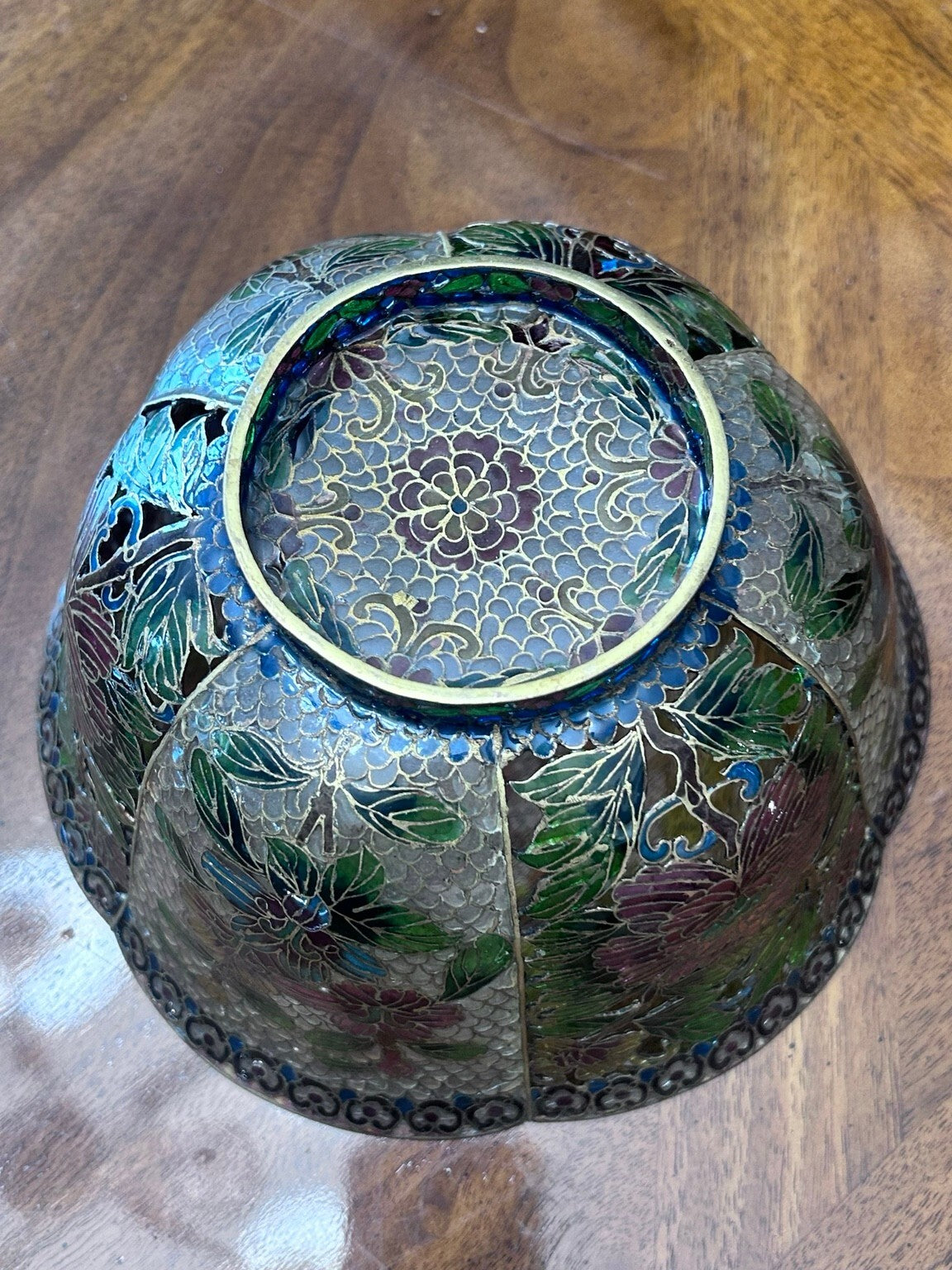 Vintage Chinese Plique-à-Jour Cloisonné Enamel Bowl, Large Floral Openwork