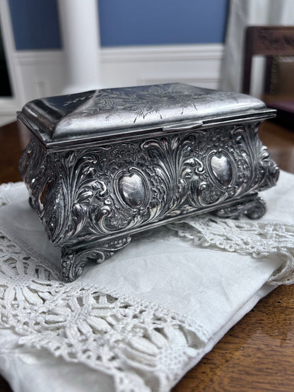 Antique James W. Tufts Boston Quadruple Plate Floral Box, No. 3227