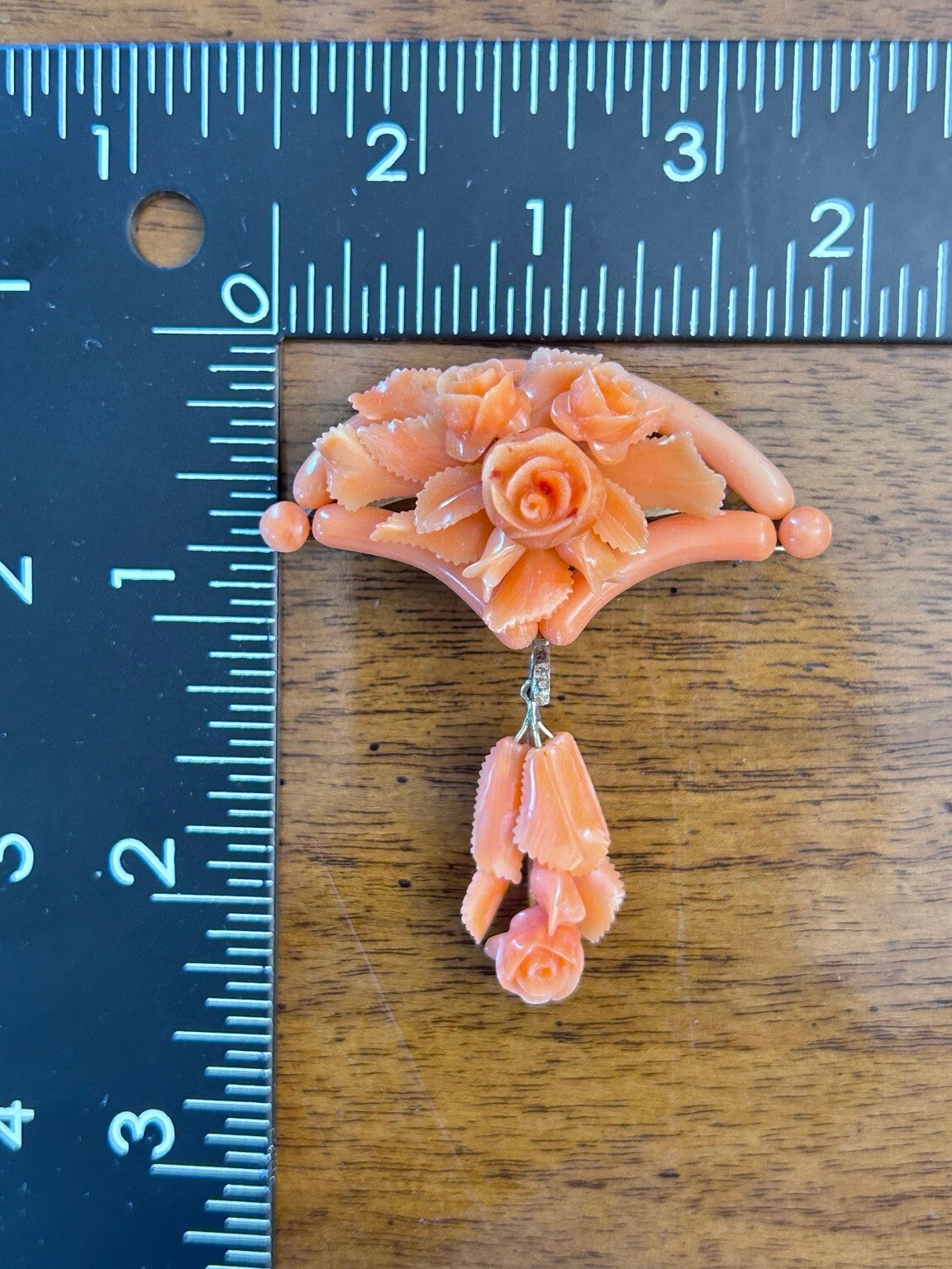 Victorian Carved Coral & 14K Gold Brooch and Earrings