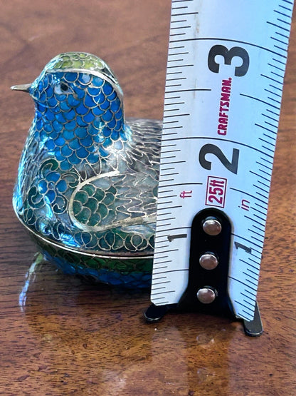 Vintage Plique-à-Jour Enamel Bird Box, Blue & Green