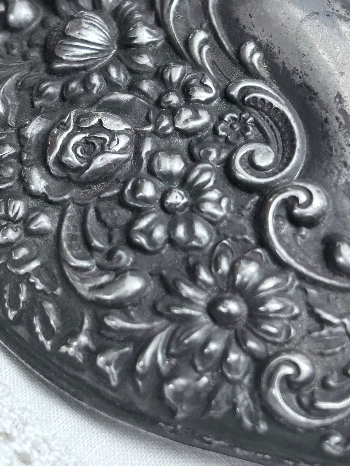 Antique Sterling Silver Floral Repoussé Hand Mirror