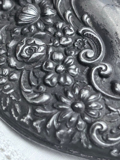 Antique Sterling Silver Floral Repoussé Hand Mirror