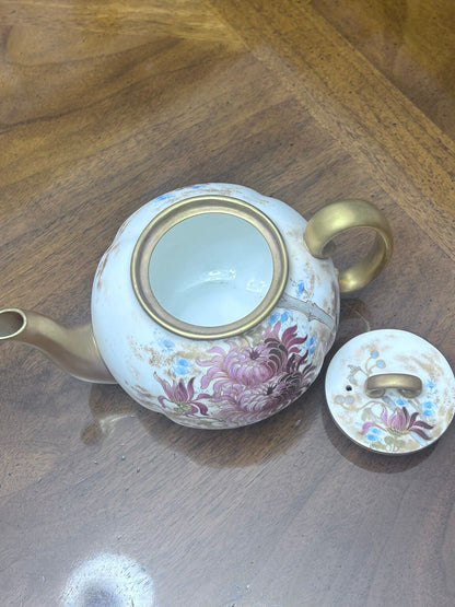 Antique Doulton Burslem C742 Floral Teapot, Victorian English Pottery, Circa 1886–1891
