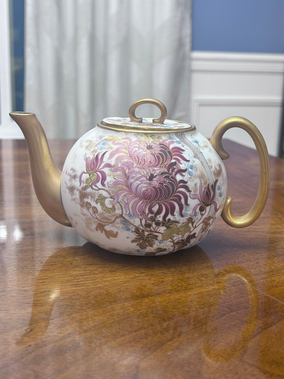 Antique Doulton Burslem C742 Floral Teapot, Victorian English Pottery, Circa 1886–1891