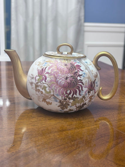 Antique Doulton Burslem C742 Floral Teapot, Victorian English Pottery, Circa 1886–1891