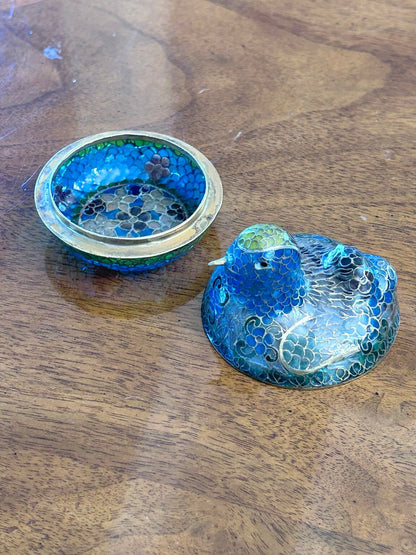 Vintage Plique-à-Jour Enamel Bird Box, Blue & Green