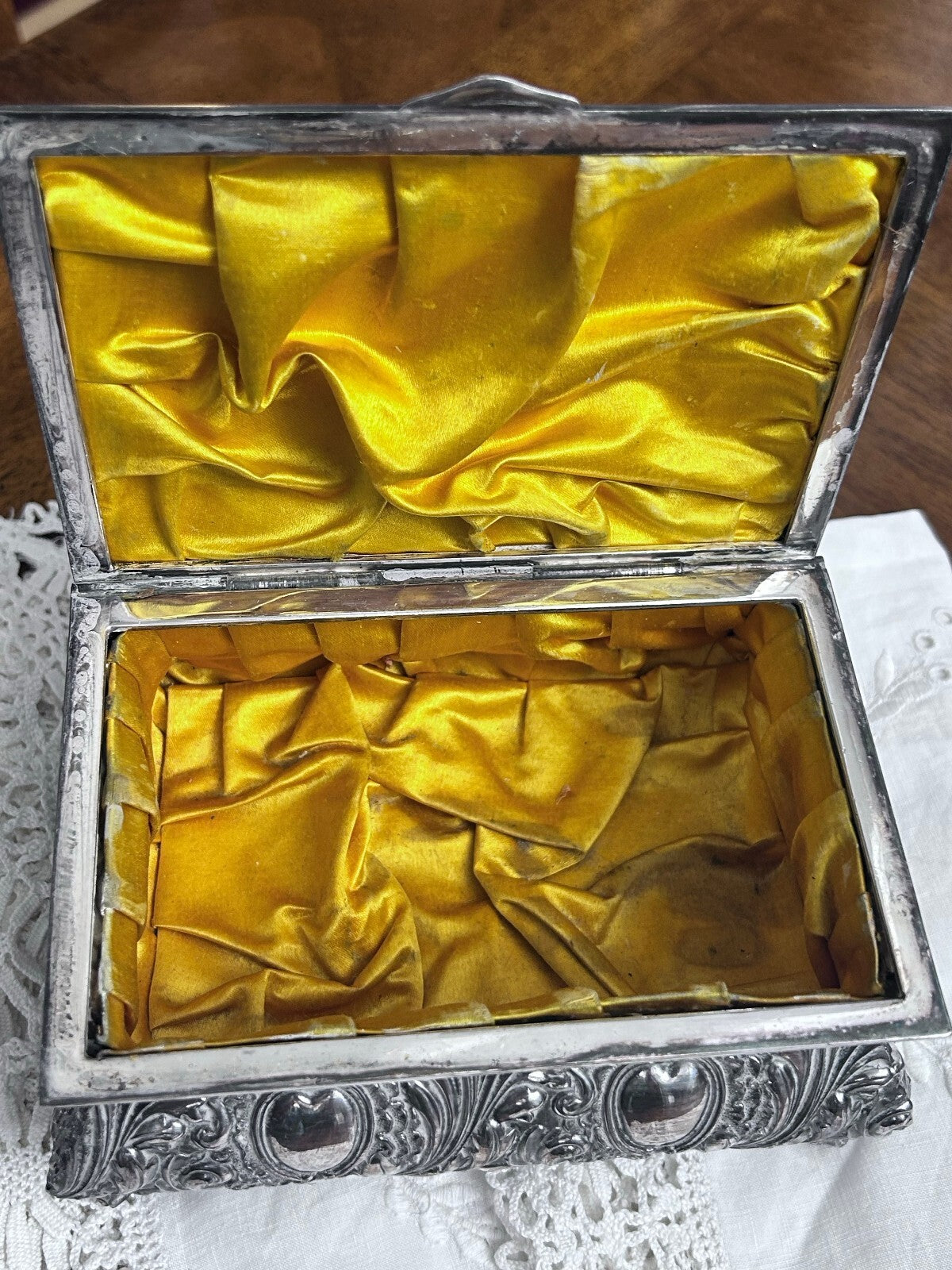 Antique James W. Tufts Boston Quadruple Plate Floral Box, No. 3227