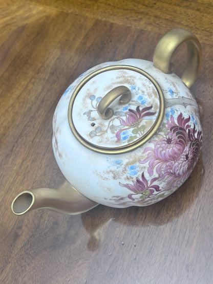 Antique Doulton Burslem C742 Floral Teapot, Victorian English Pottery, Circa 1886–1891