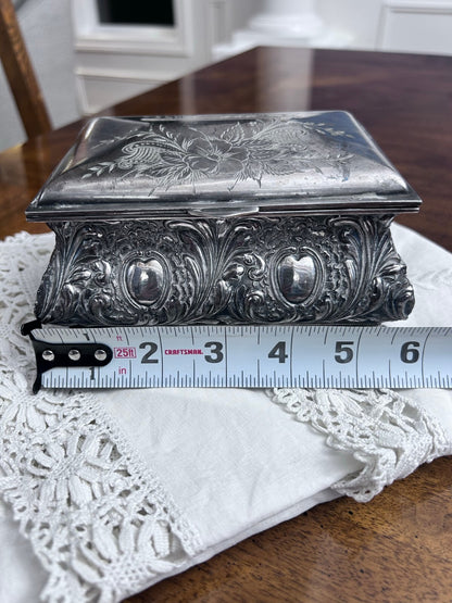 Antique James W. Tufts Boston Quadruple Plate Floral Box, No. 3227