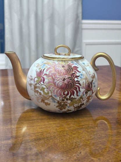 Antique Doulton Burslem C742 Floral Teapot, Victorian English Pottery, Circa 1886–1891