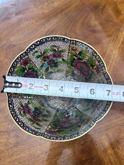 Vintage Chinese Plique-à-Jour Cloisonné Enamel Bowl, Large Floral Openwork