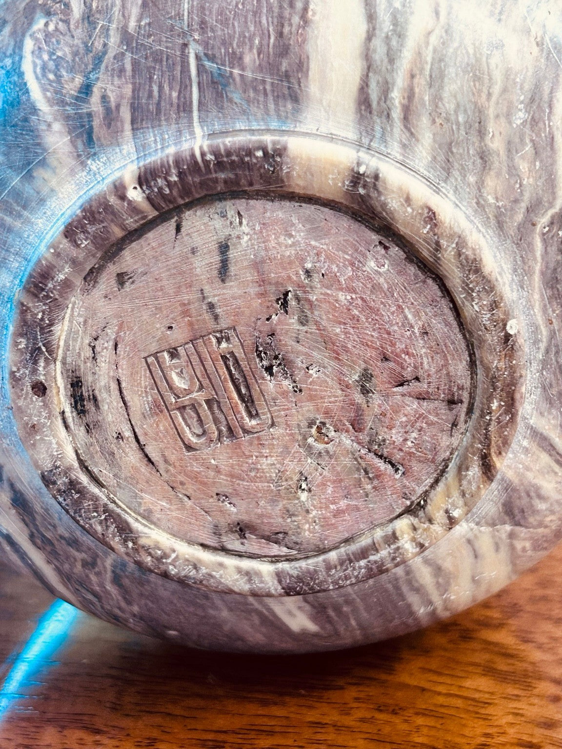 Chinese Inlaid Soapstone Jar, Mother-of-Pearl Landscape