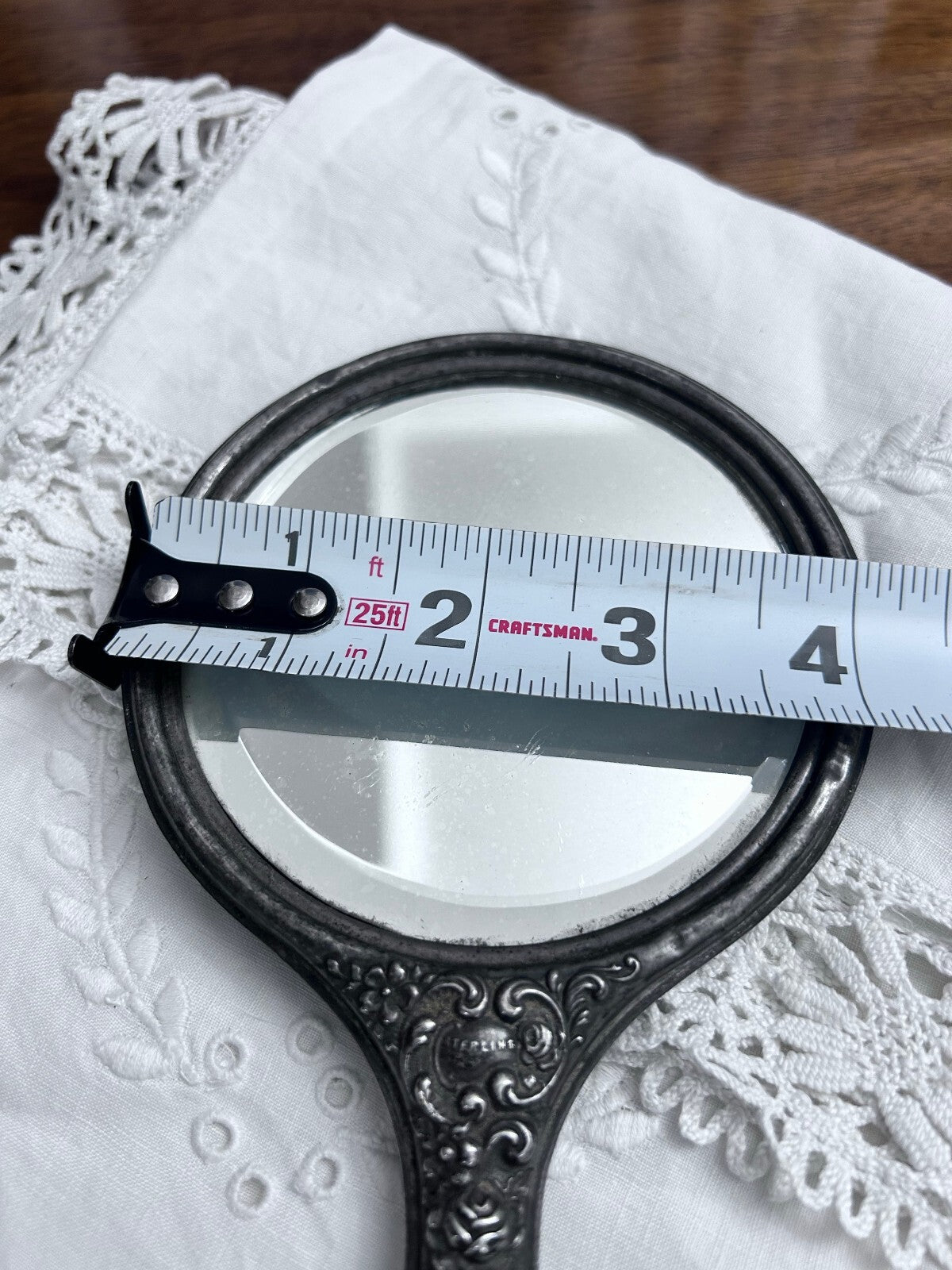Antique Sterling Silver Floral Repoussé Hand Mirror