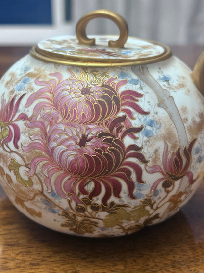 Antique Doulton Burslem C742 Floral Teapot, Victorian English Pottery, Circa 1886–1891