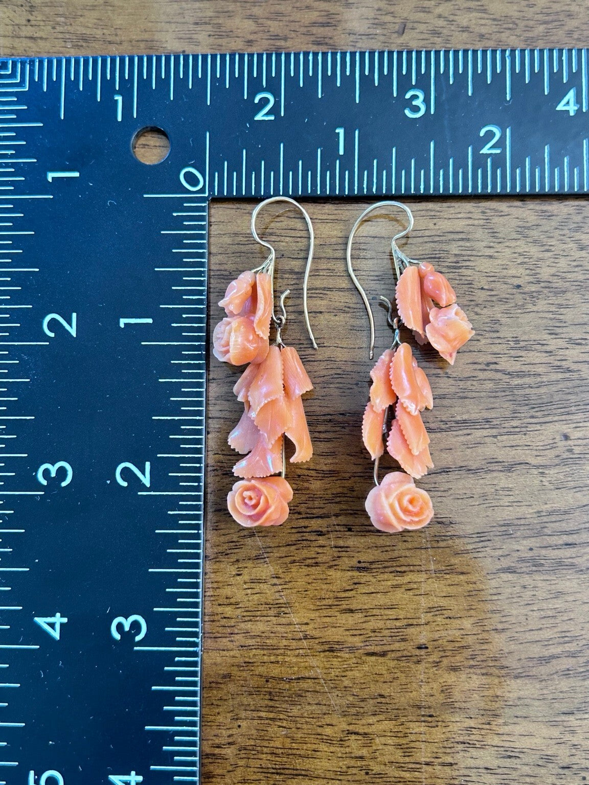 Victorian Carved Coral & 14K Gold Brooch and Earrings