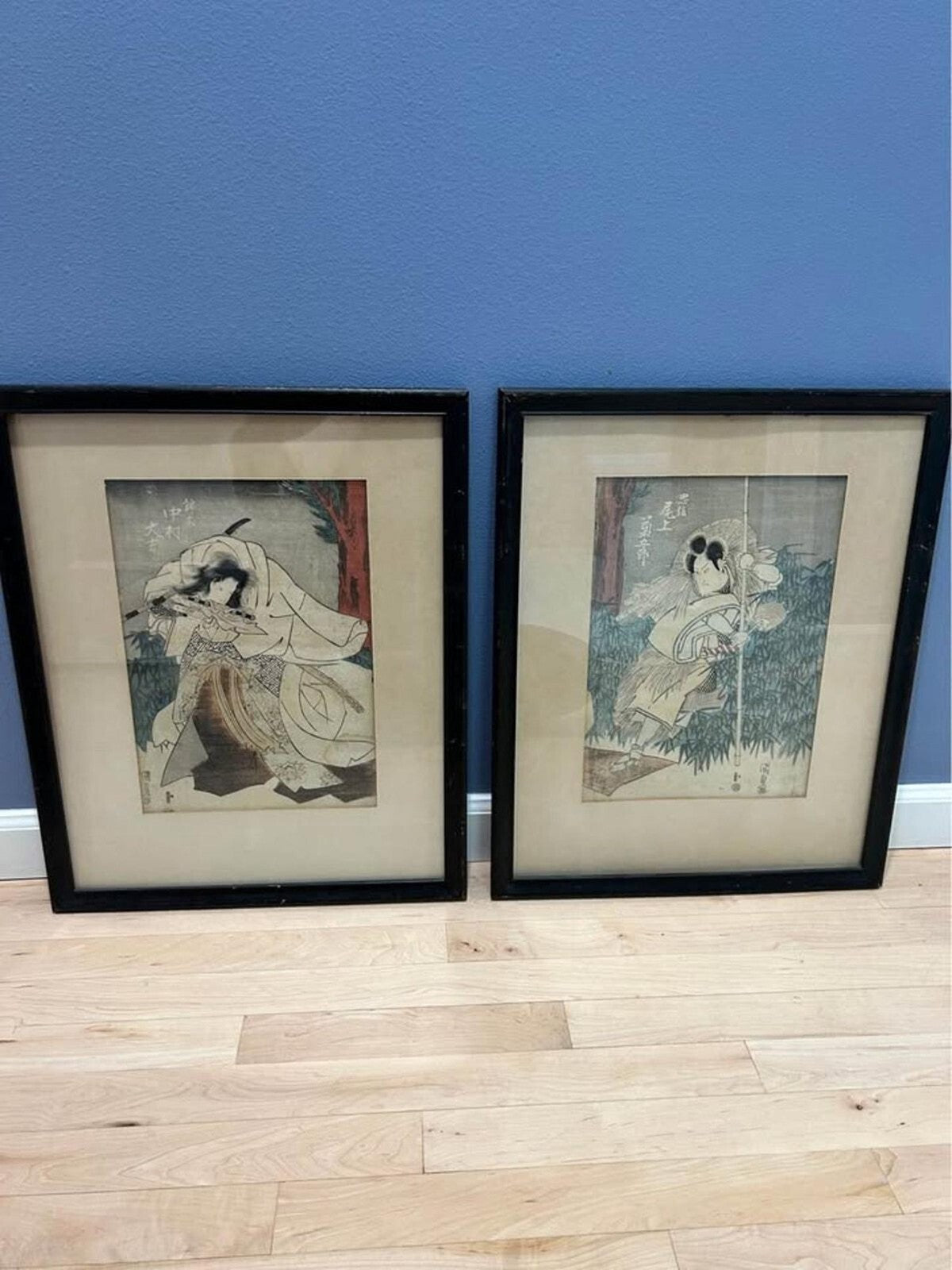 Antique Utagawa Kunisada Kabuki Actor Print Pair, Nakamura Daikichi & Onoe Kikugorō, Framed