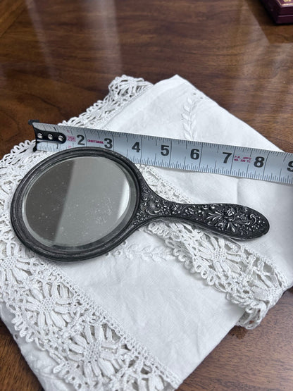 Antique Sterling Silver Floral Repoussé Hand Mirror