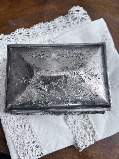 Antique James W. Tufts Boston Quadruple Plate Floral Box, No. 3227