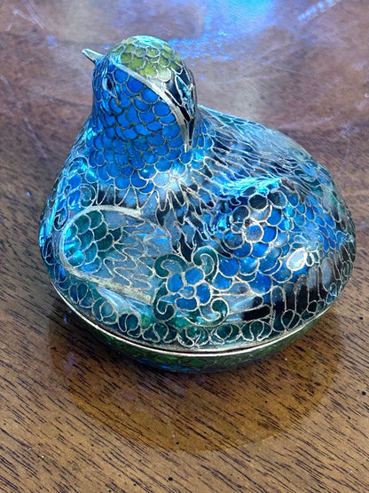 Vintage Plique-à-Jour Enamel Bird Box, Blue & Green
