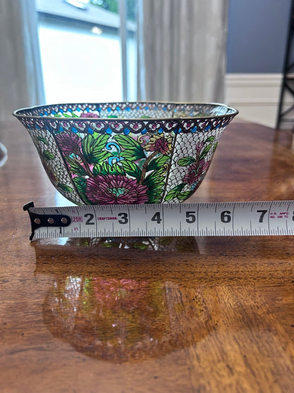 Vintage Chinese Plique-à-Jour Cloisonné Enamel Bowl, Large Floral Openwork