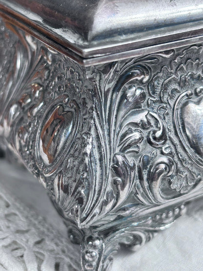 Antique James W. Tufts Boston Quadruple Plate Floral Box, No. 3227