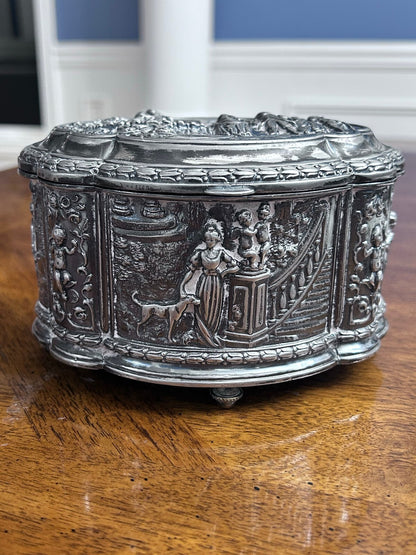 Antique Jennings Brothers JB 1350 Figural Jewelry Casket with Red Lining