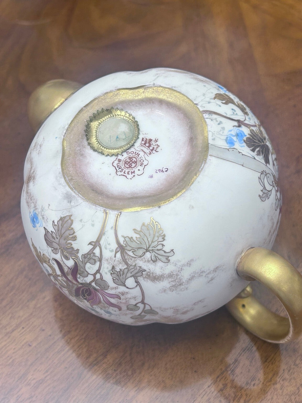 Antique Doulton Burslem C742 Floral Teapot, Victorian English Pottery, Circa 1886–1891