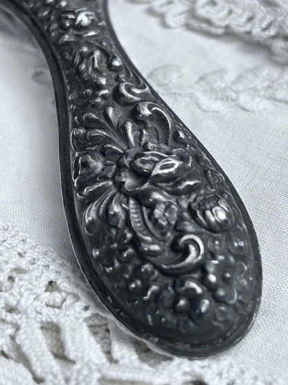 Antique Sterling Silver Floral Repoussé Hand Mirror