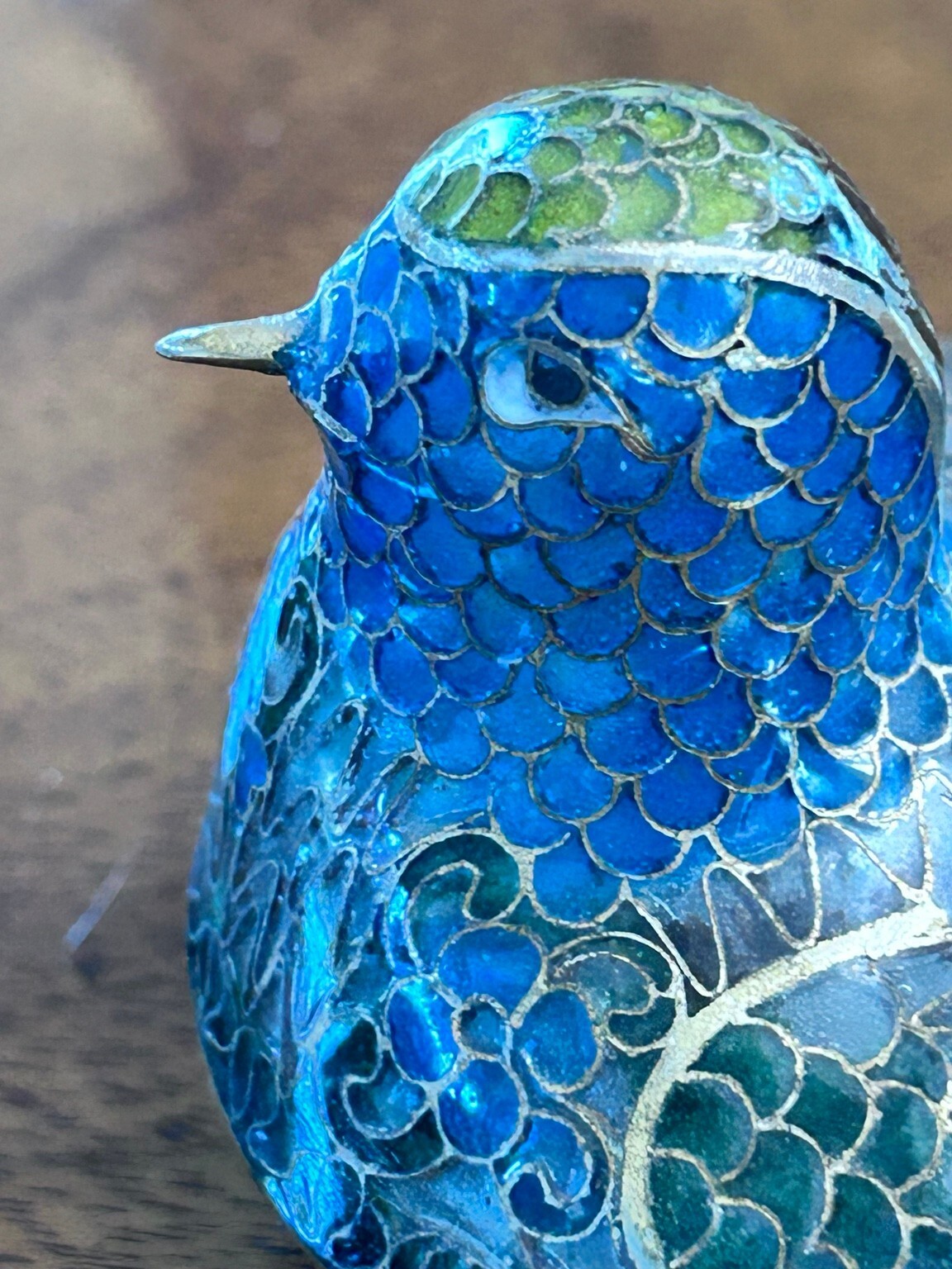 Vintage Plique-à-Jour Enamel Bird Box, Blue & Green