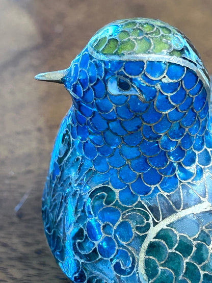 Vintage Plique-à-Jour Enamel Bird Box, Blue & Green
