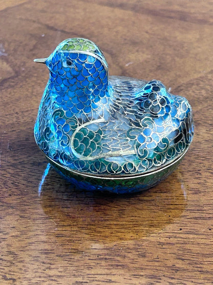 Vintage Plique-à-Jour Enamel Bird Box, Blue & Green