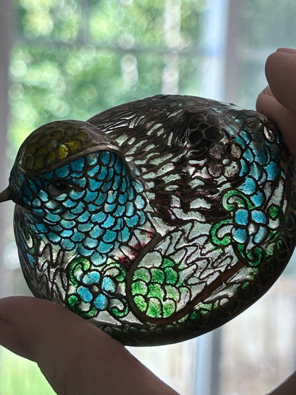 Vintage Plique-à-Jour Enamel Bird Box, Blue & Green