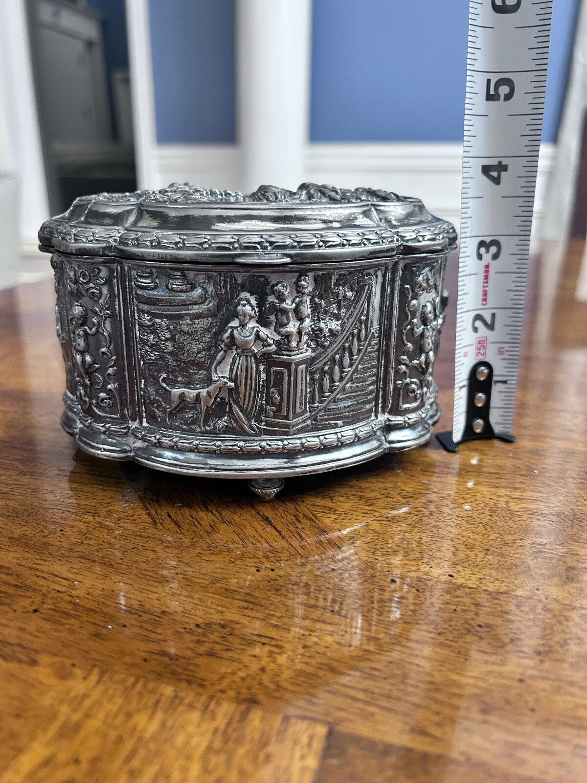 Antique Jennings Brothers JB 1350 Figural Jewelry Casket with Red Lining